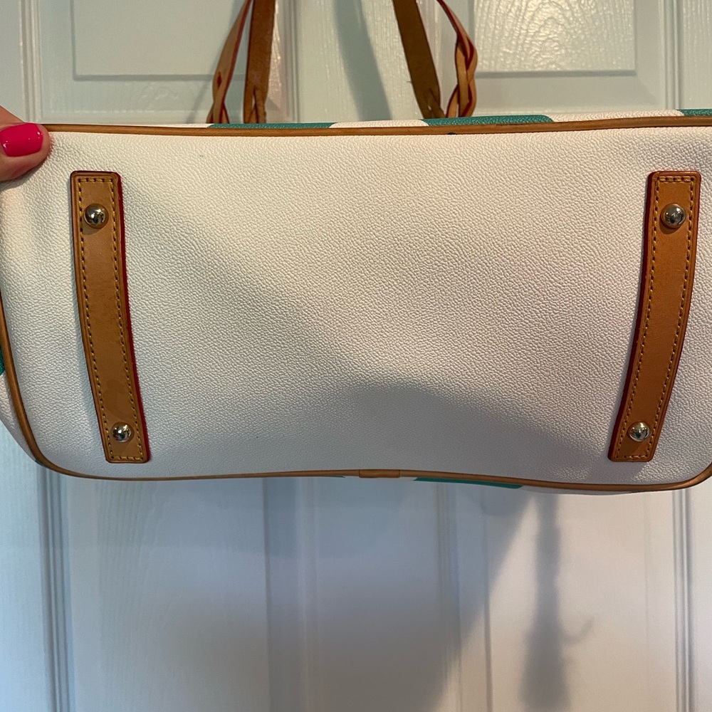 Dooney & Bourke Teal Green and White Chevron Tote - Picture 4 of 13